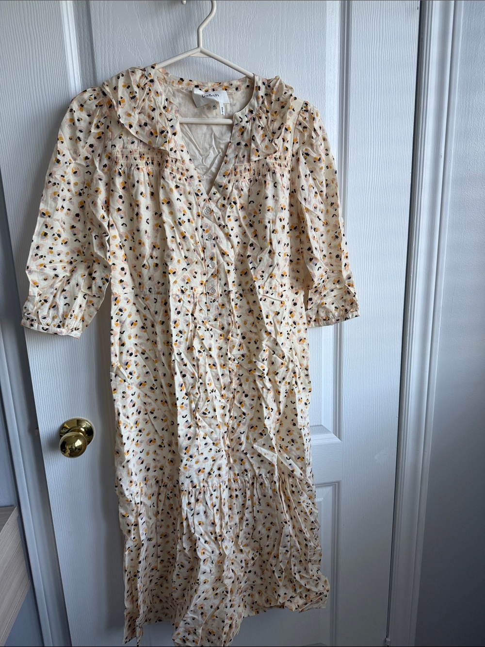 ba&sh Cream Floral Ruffle Midi Dress